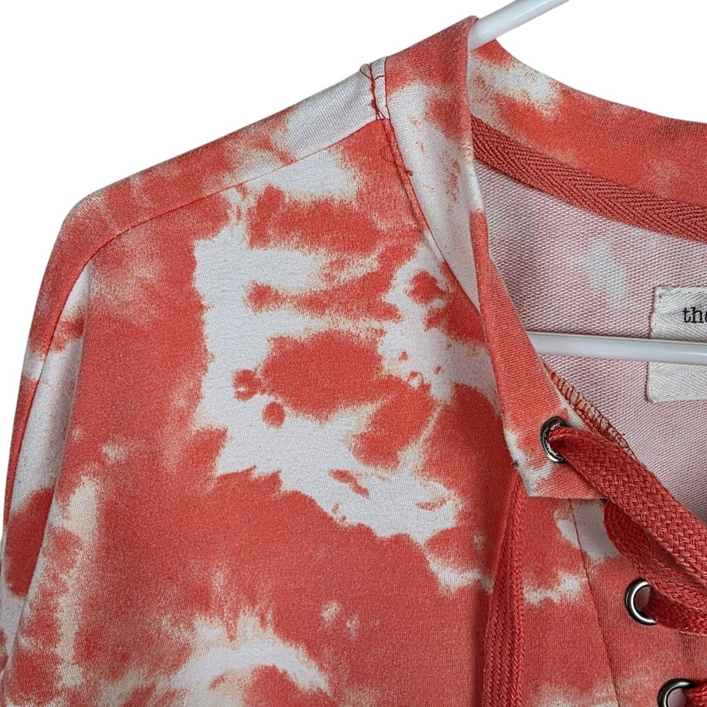 The Sweatshirt Project Lace Up Top Women L Orange Good Tie Dye 3/4 Sleeve - Picture 2 of 11